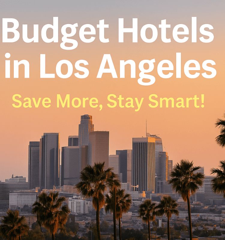 Budget hotel in Los Angeles with city skyline in the background