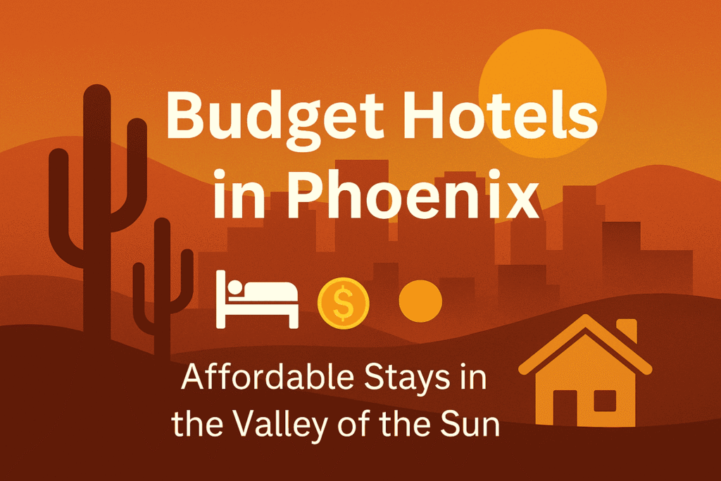 Downtown Phoenix skyline at sunset with hotels and city lights