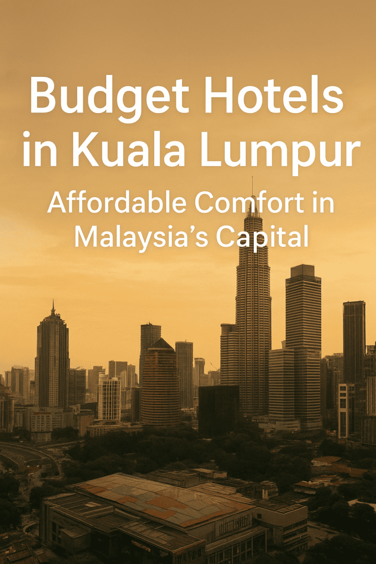 Budget Hotels in Kuala Lumpur - Affordable Comfort in Malaysia’s Capital, with a background of the Kuala Lumpur city skyline during sunset