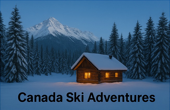 Skiing adventure in the snowy mountains of Canada