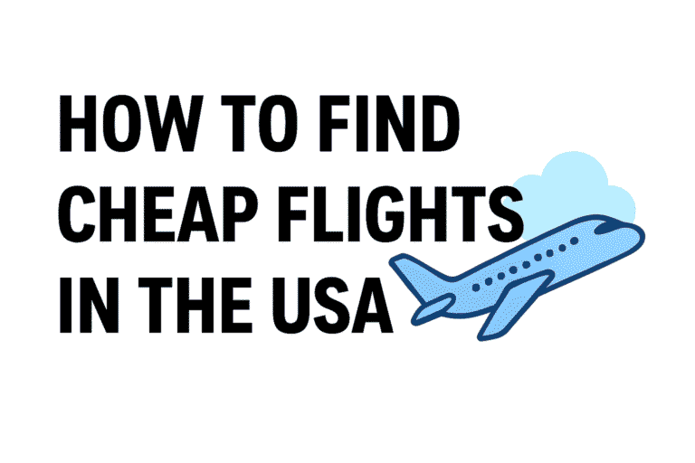 How to find cheap flights in the USA - budget travel tips with airplane illustration
