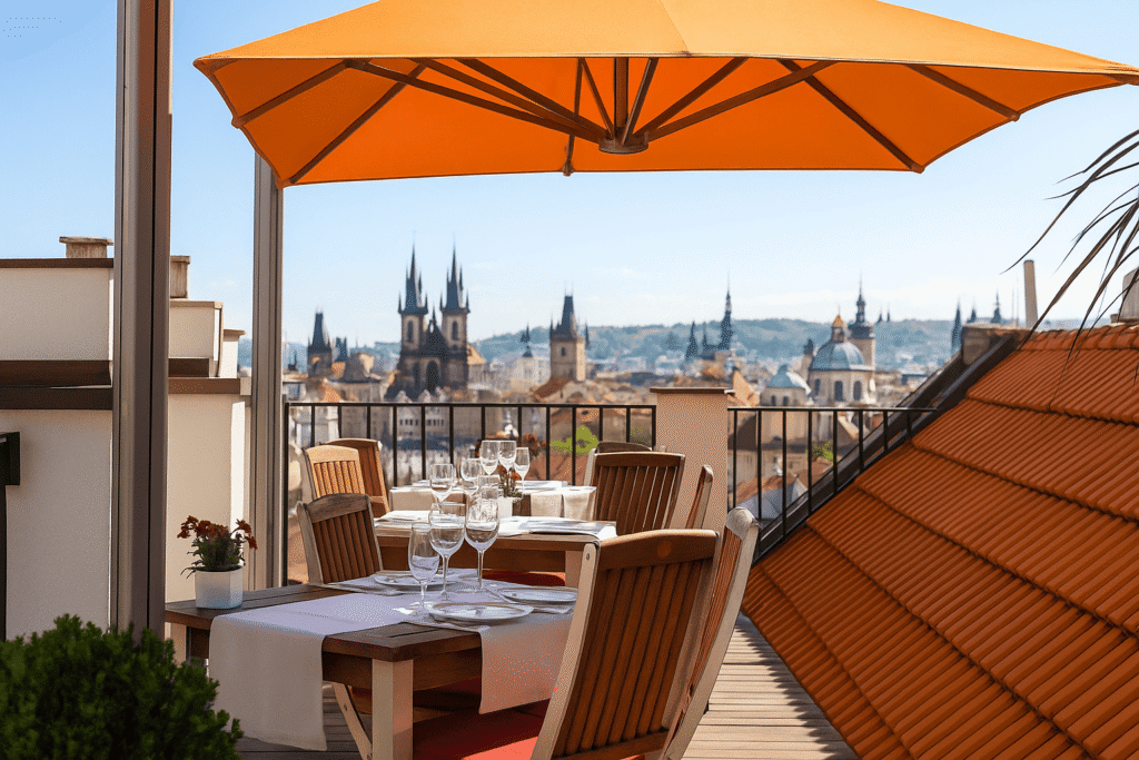Affordable hotels near Old Town Square in Prague, Czech Republic, with scenic historic architecture and evening city lights