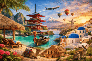 Budget hotels and travel in other countries with famous landmarks and scenic destinations